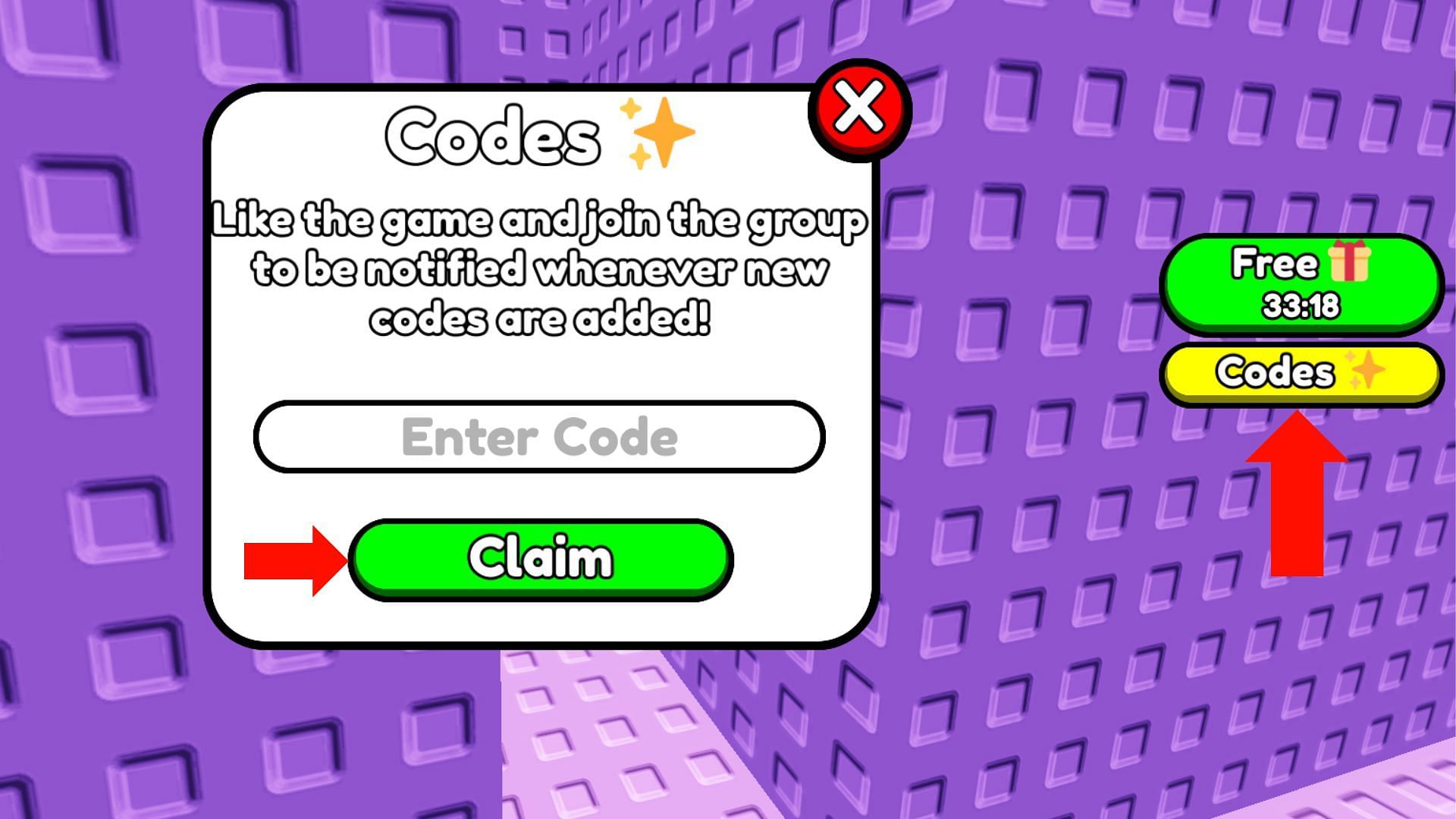 Redeem codes to get free rewards in the game (Image via Roblox)